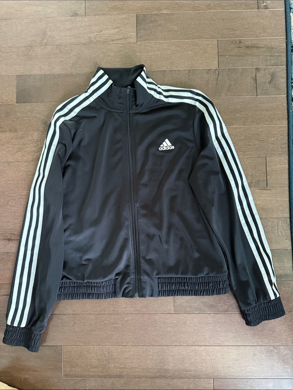 adidas Black Track Jacket with White Stripe Accents
